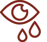 An eye with two tear drops indicating tear stains