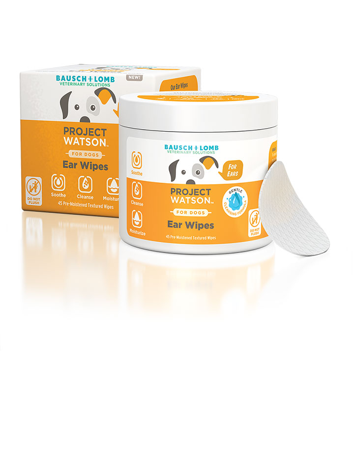 A container of Project Watson For Dogs Ear Wipes.